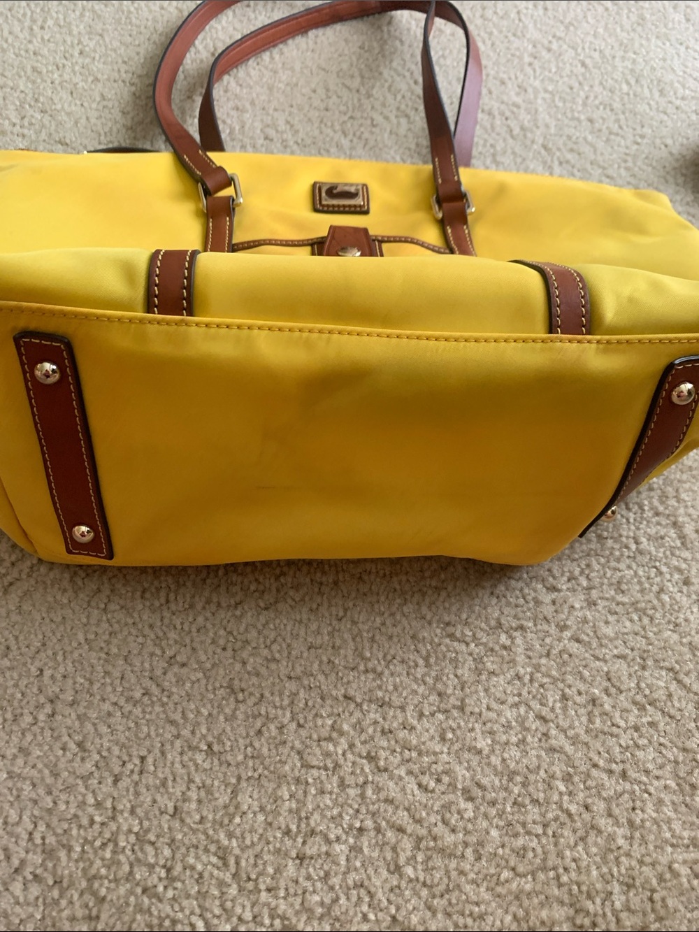 Dooney & Bourke Yellow Tote with Brown Leather Trim and Straps - Picture 3 of 7